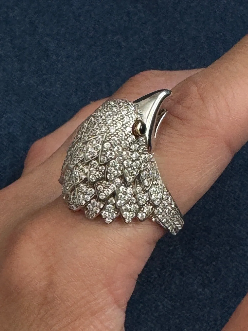 Eagle Head 925 Sterling Silver and 14k eye Ring size 7.5